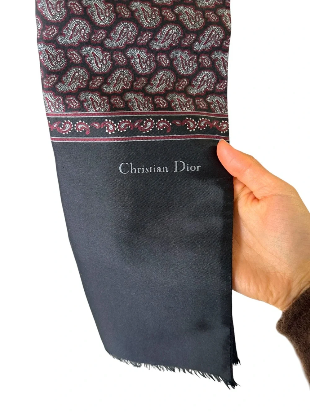 Rare Vintage Christian Dior Monsieur SILK Wool motif print navy dark Scarf 54”